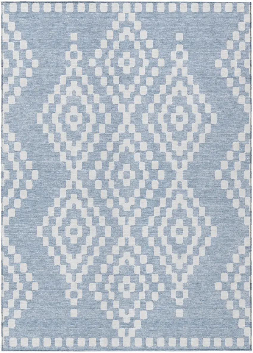 Denim Blue And Ivory Geometric Washable Indoor Outdoor Area Rug Photo 2