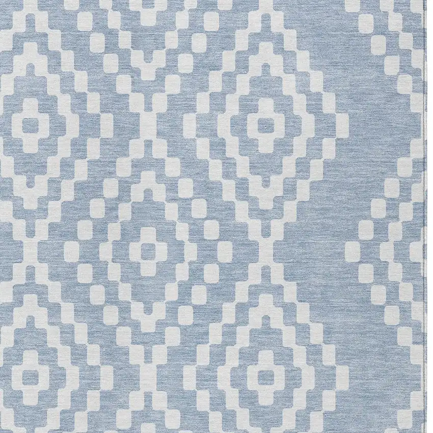 Denim Blue And Ivory Geometric Washable Indoor Outdoor Area Rug Photo 5