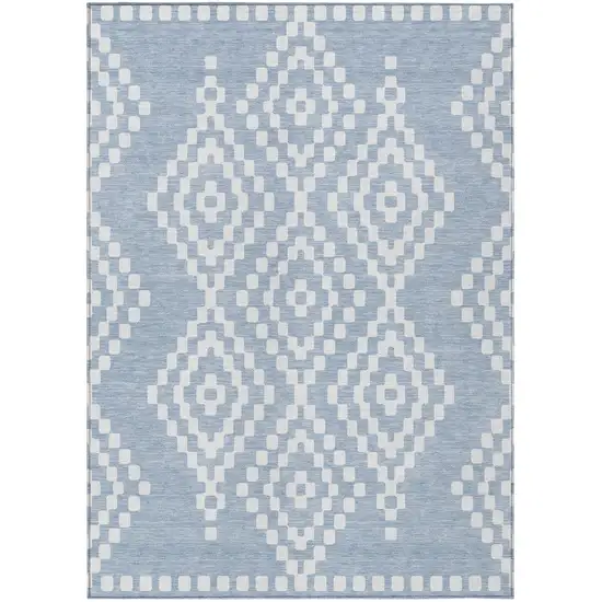 Denim Blue And Ivory Geometric Washable Indoor Outdoor Area Rug Photo 2