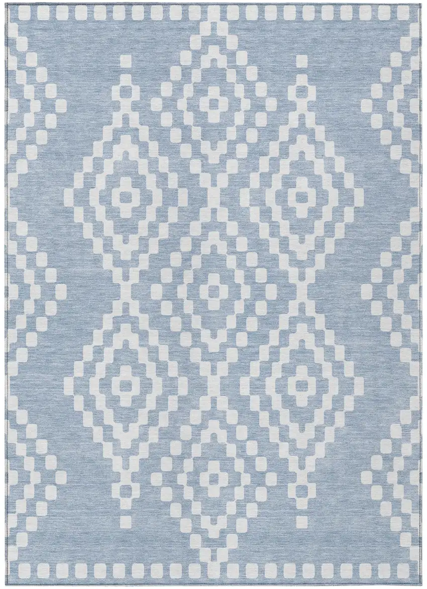 Denim Blue And Ivory Geometric Washable Indoor Outdoor Area Rug Photo 2