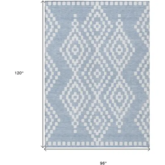 Denim Blue And Ivory Geometric Washable Indoor Outdoor Area Rug Photo 7