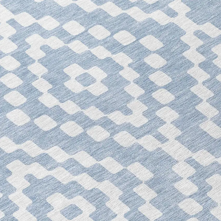 Denim Blue And Ivory Geometric Washable Indoor Outdoor Area Rug Photo 8