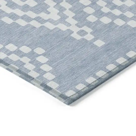 Denim Blue And Ivory Geometric Washable Indoor Outdoor Area Rug Photo 5