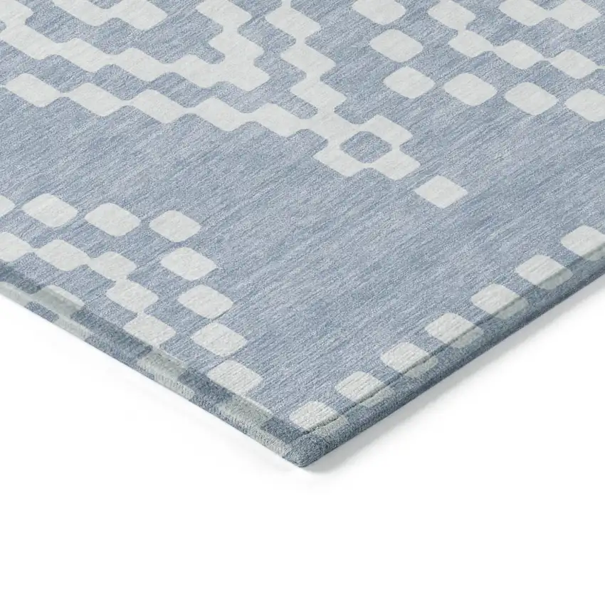 Denim Blue And Ivory Geometric Washable Indoor Outdoor Area Rug Photo 5