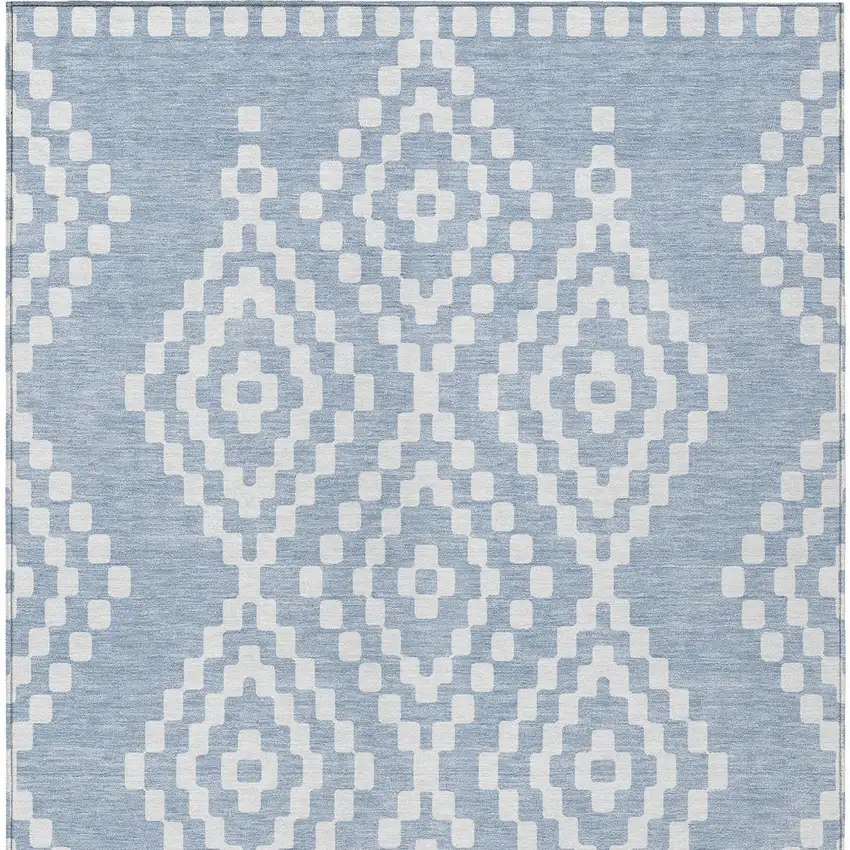 Denim Blue And Ivory Geometric Washable Indoor Outdoor Area Rug Photo 6