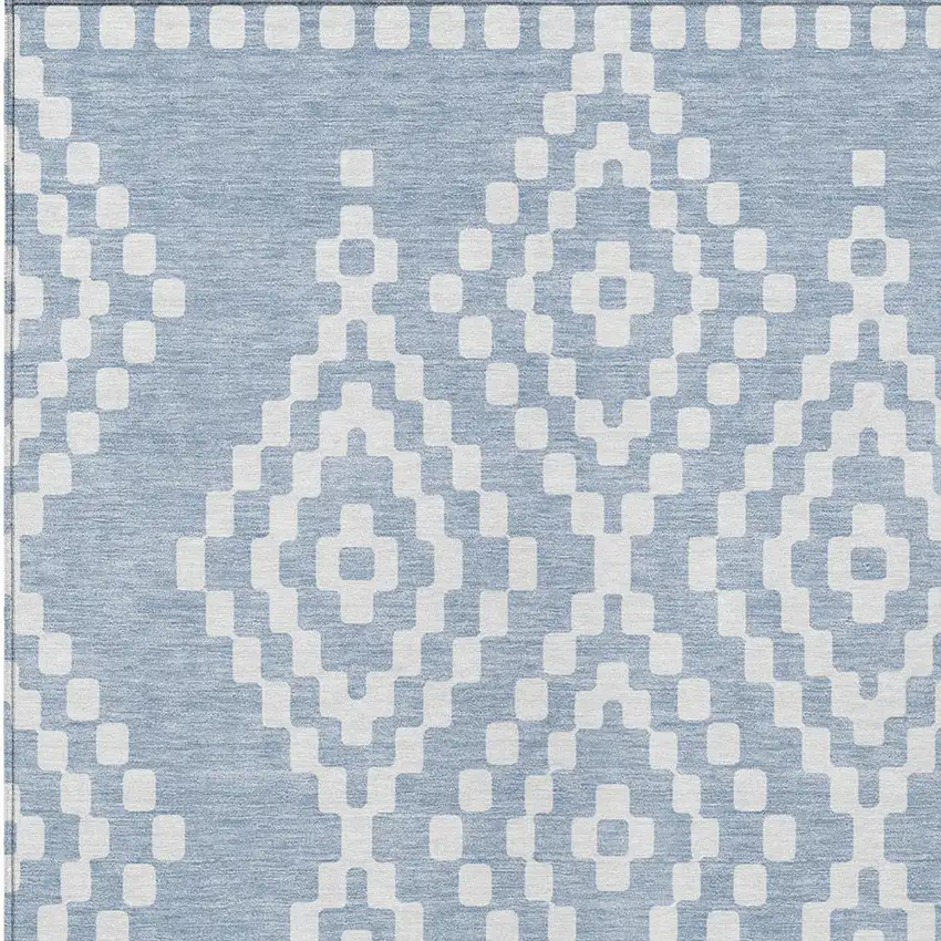 Denim Blue And Ivory Geometric Washable Indoor Outdoor Area Rug Photo 6