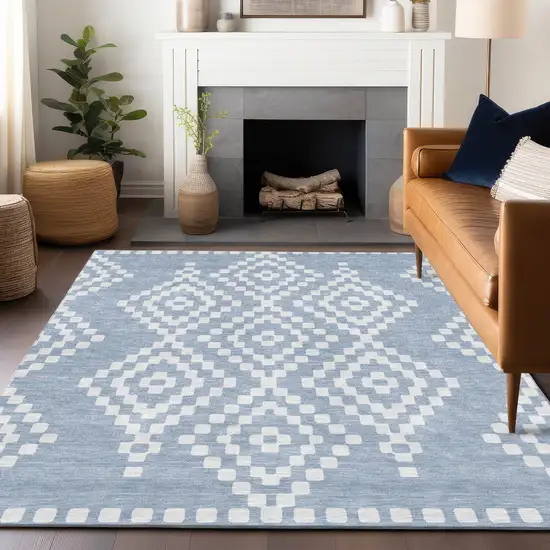 Denim Blue And Ivory Geometric Washable Indoor Outdoor Area Rug Photo 8