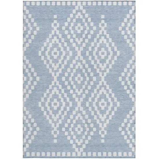 Denim Blue And Ivory Geometric Washable Indoor Outdoor Area Rug Photo 6