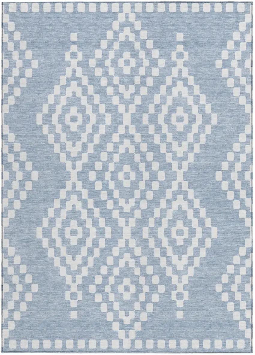 Denim Blue And Ivory Geometric Washable Indoor Outdoor Area Rug Photo 6