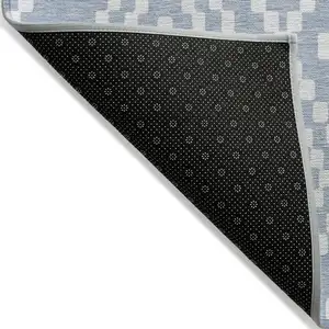Photo of Denim Blue And Ivory Geometric Washable Indoor Outdoor Area Rug