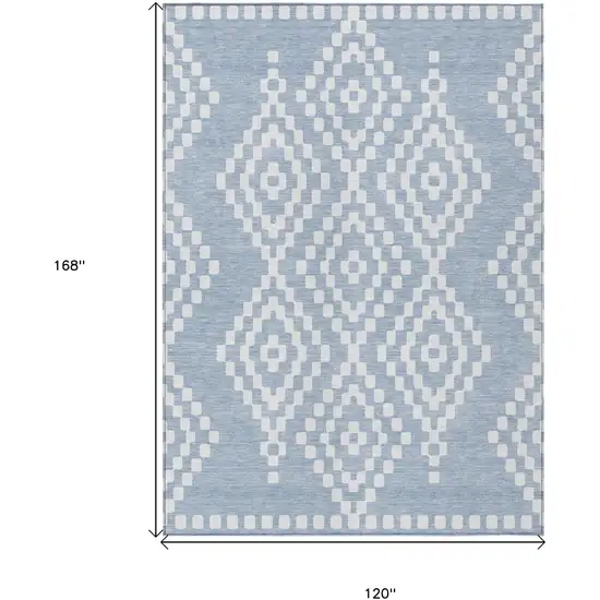 Denim Blue And Ivory Geometric Washable Indoor Outdoor Area Rug Photo 3