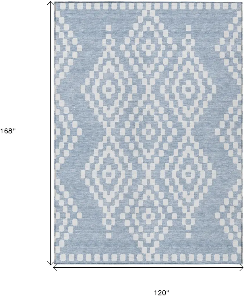 Denim Blue And Ivory Geometric Washable Indoor Outdoor Area Rug Photo 3