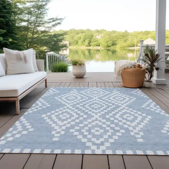 Denim Blue And Ivory Geometric Washable Indoor Outdoor Area Rug Photo 7