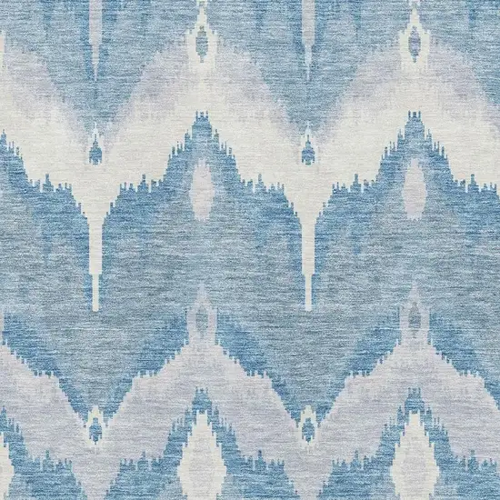 Denim Blue And Ivory Ikat Washable Area Rug With UV Protection Photo 3