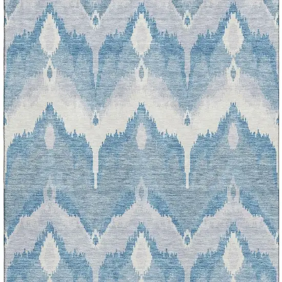 Denim Blue And Ivory Ikat Washable Area Rug With UV Protection Photo 4