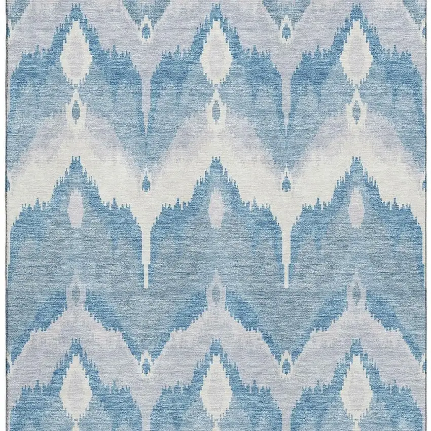 Denim Blue And Ivory Ikat Washable Area Rug With UV Protection Photo 4
