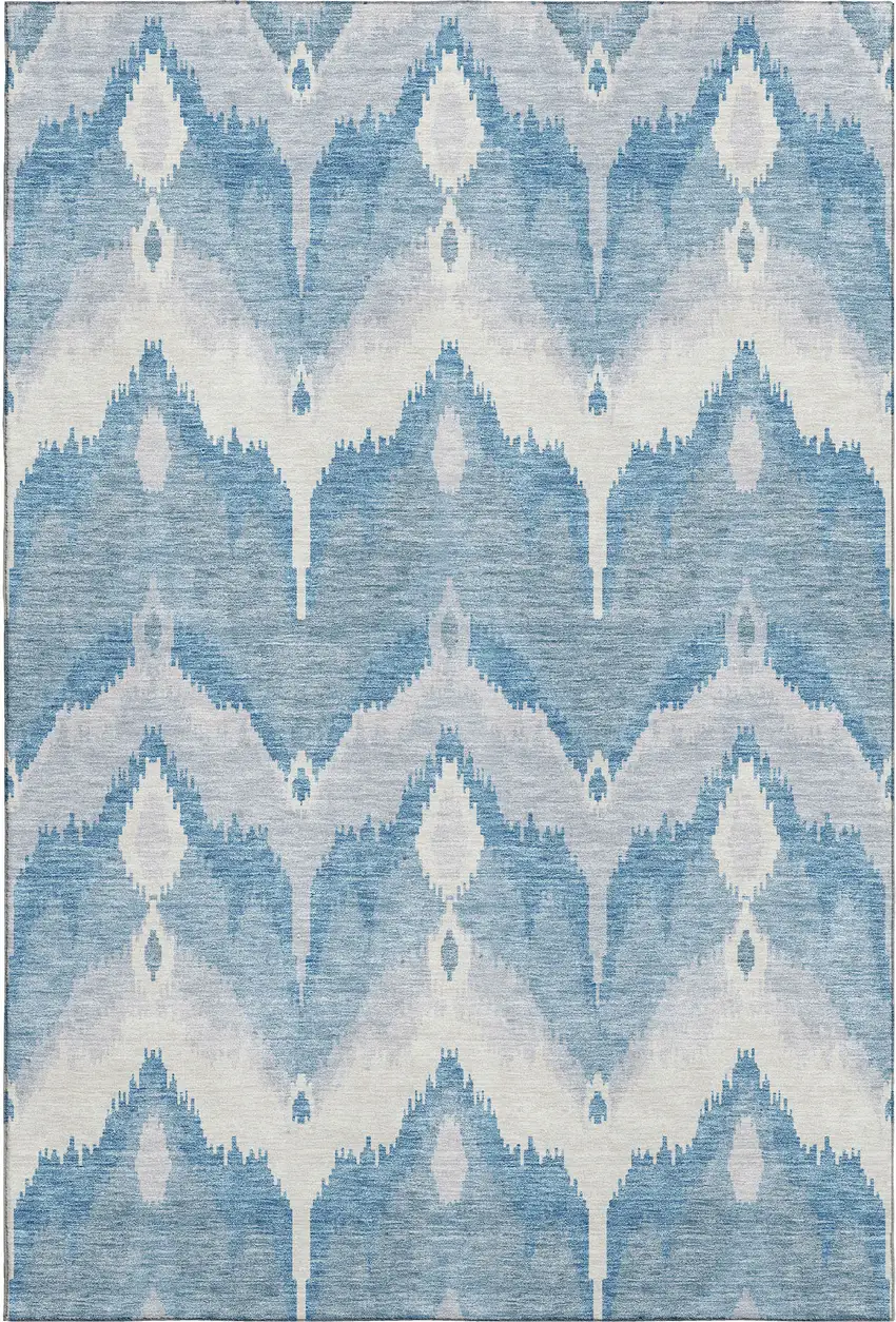 Denim Blue And Ivory Ikat Washable Area Rug With UV Protection Photo 1
