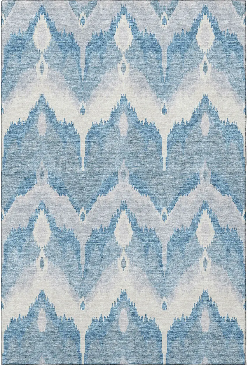 Denim Blue And Ivory Ikat Washable Area Rug With UV Protection Photo 4