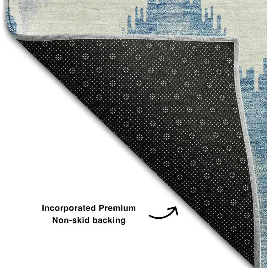 Denim Blue And Ivory Ikat Washable Area Rug With UV Protection Photo 7