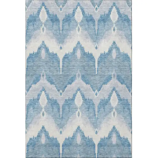 Denim Blue And Ivory Ikat Washable Area Rug With UV Protection Photo 4
