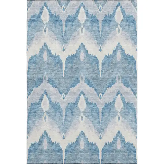 Denim Blue And Ivory Ikat Washable Area Rug With UV Protection Photo 1