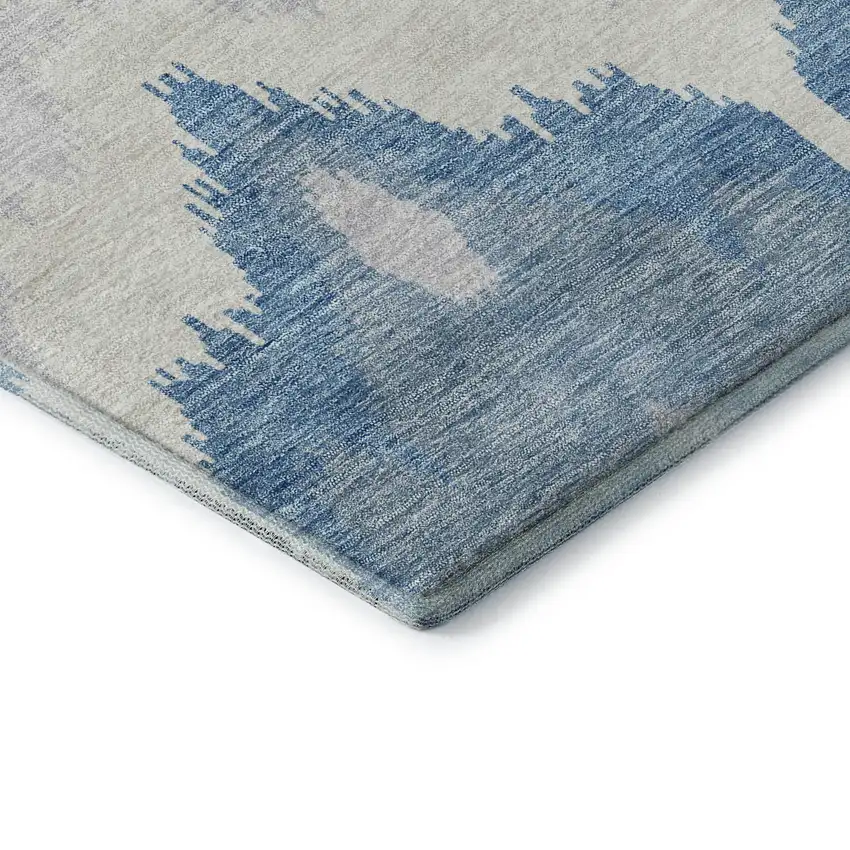 Denim Blue And Ivory Ikat Washable Area Rug With UV Protection Photo 8