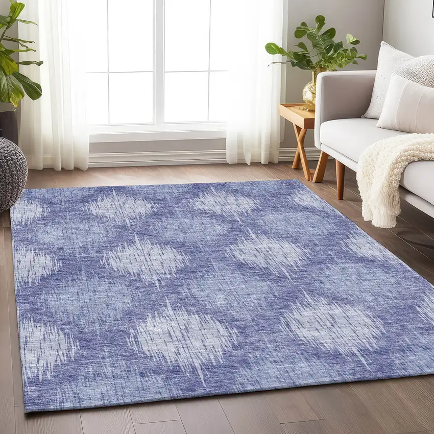 Denim Blue And Ivory Ikat Washable Area Rug With UV Protection Photo 6
