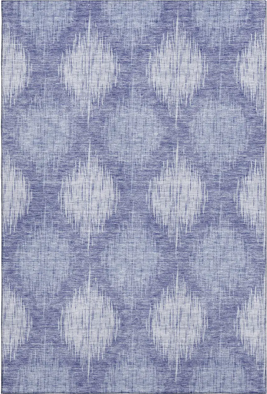 Denim Blue And Ivory Ikat Washable Area Rug With UV Protection Photo 1