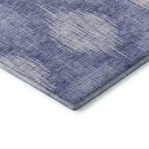Photo of Denim Blue And Ivory Ikat Washable Area Rug With UV Protection