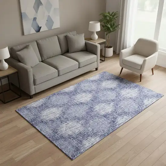 Denim Blue And Ivory Ikat Washable Area Rug With UV Protection Photo 2