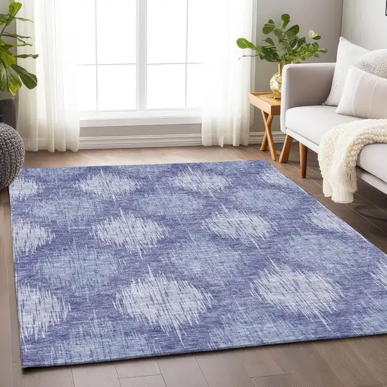 Denim Blue And Ivory Ikat Washable Area Rug With UV Protection Photo 6