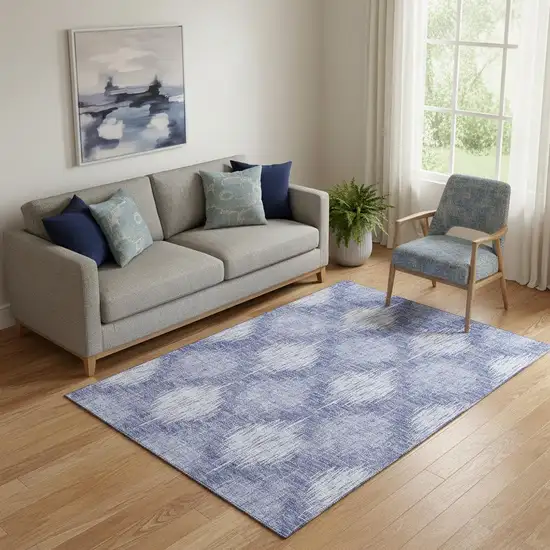 Denim Blue And Ivory Ikat Washable Area Rug With UV Protection Photo 1