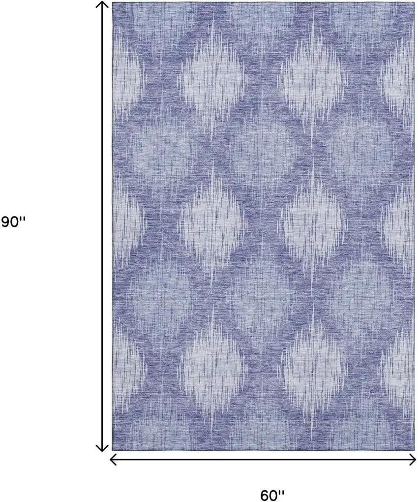 Denim Blue And Ivory Ikat Washable Area Rug With UV Protection Photo 3
