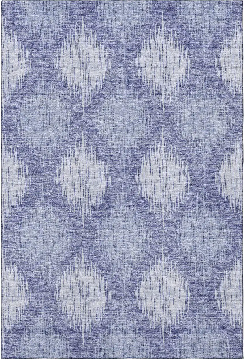 Denim Blue And Ivory Ikat Washable Area Rug With UV Protection Photo 4