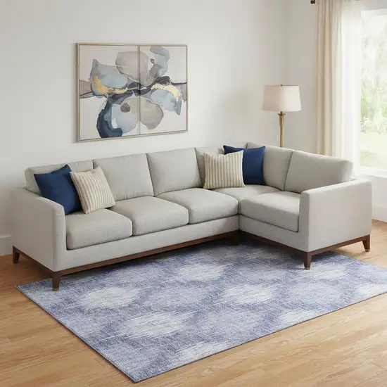 Denim Blue And Ivory Ikat Washable Area Rug With UV Protection Photo 1