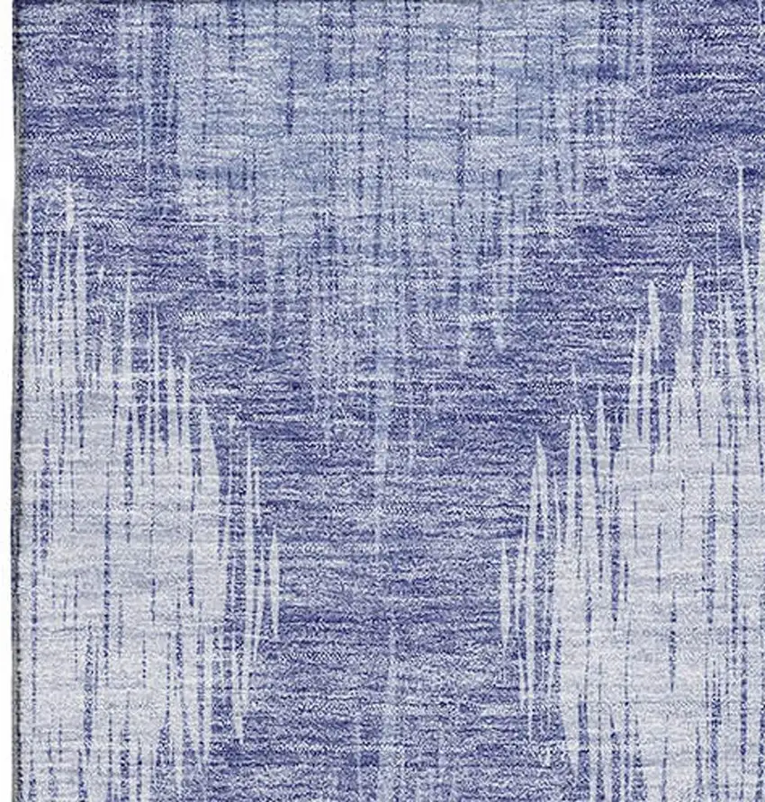 Denim Blue And Ivory Ikat Washable Area Rug With UV Protection Photo 4
