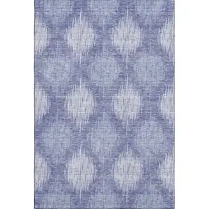 Photo of Denim Blue And Ivory Ikat Washable Area Rug With UV Protection