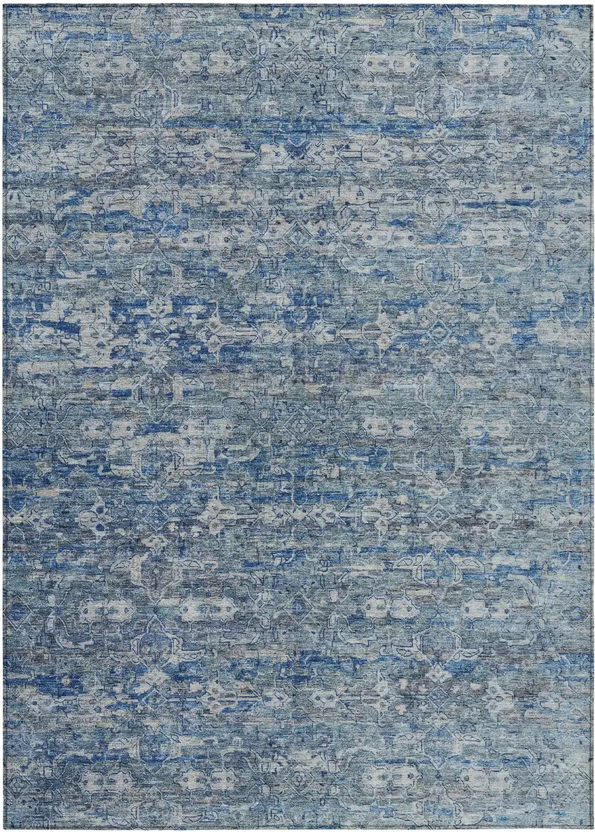 Denim Blue And Ivory Ikat Washable Indoor Outdoor Area Rug Photo 2
