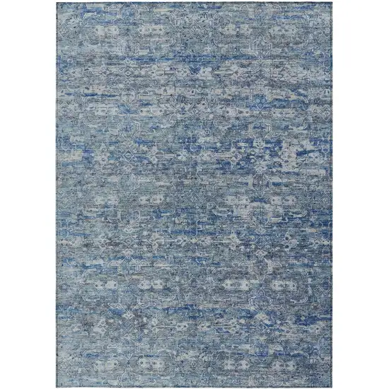 Denim Blue And Ivory Ikat Washable Indoor Outdoor Area Rug Photo 4