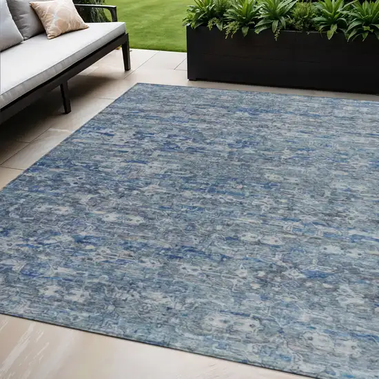 Denim Blue And Ivory Ikat Washable Indoor Outdoor Area Rug Photo 1