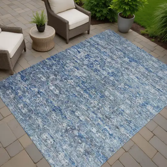 Denim Blue And Ivory Ikat Washable Indoor Outdoor Area Rug Photo 7