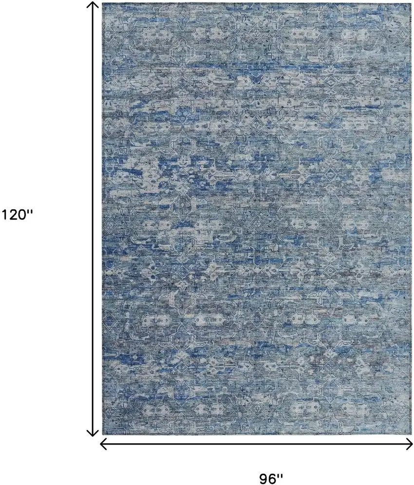 Denim Blue And Ivory Ikat Washable Indoor Outdoor Area Rug Photo 3