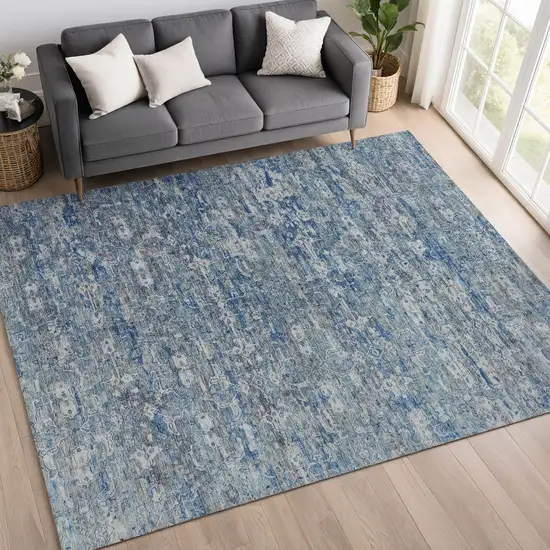 Denim Blue And Ivory Ikat Washable Indoor Outdoor Area Rug Photo 8