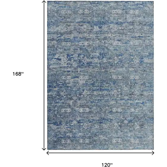 Denim Blue And Ivory Ikat Washable Indoor Outdoor Area Rug Photo 3