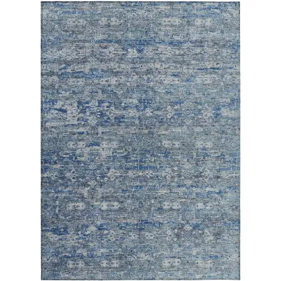 Denim Blue And Ivory Ikat Washable Indoor Outdoor Area Rug Photo 2