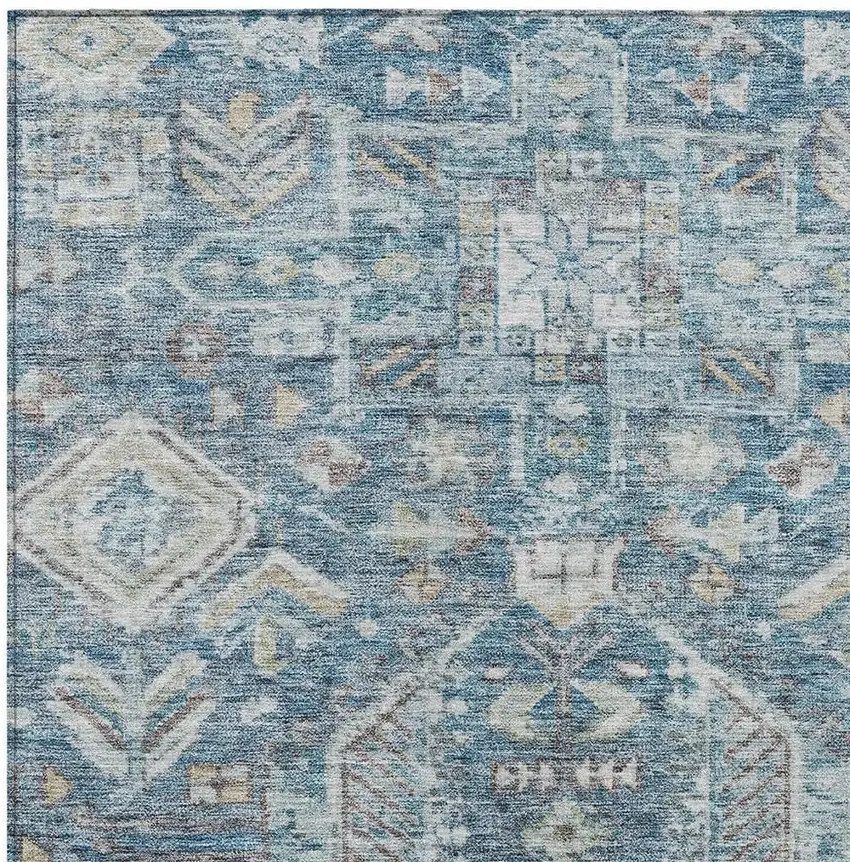 Denim Blue And Ivory Medallion Washable Indoor Outdoor Area Rug Photo 2