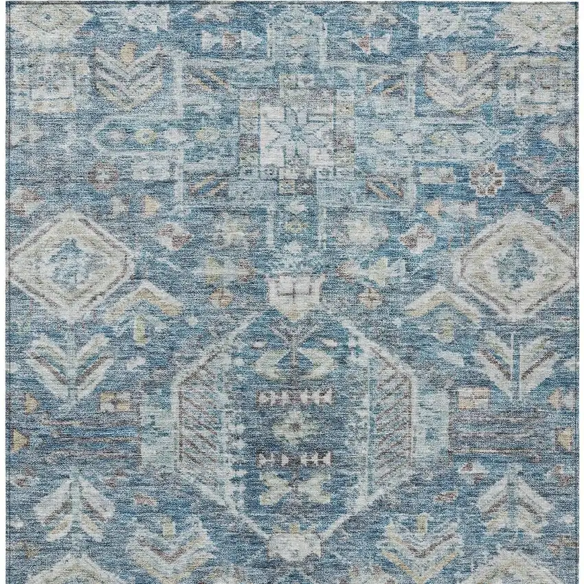Denim Blue And Ivory Medallion Washable Indoor Outdoor Area Rug Photo 2