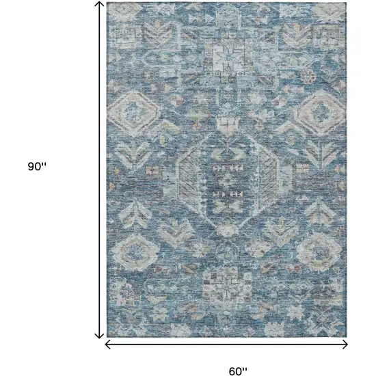 Denim Blue And Ivory Medallion Washable Indoor Outdoor Area Rug Photo 3