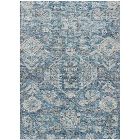 Denim Blue And Ivory Medallion Washable Indoor Outdoor Area Rug Photo 1