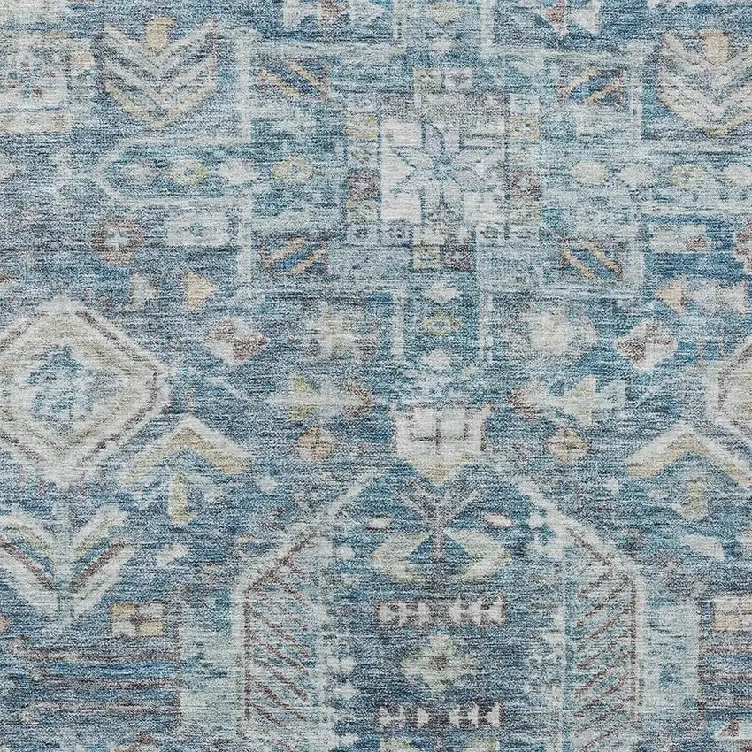 Denim Blue And Ivory Medallion Washable Indoor Outdoor Area Rug Photo 2